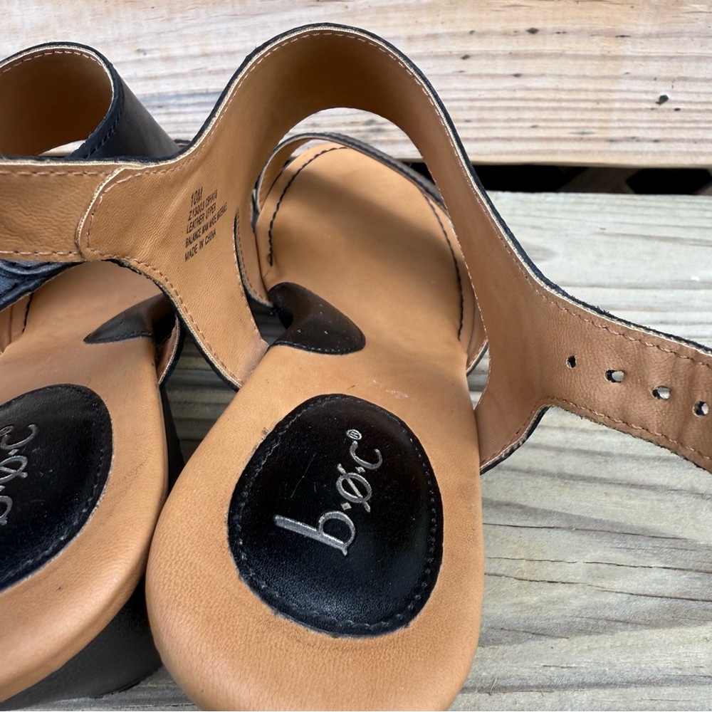 Boc Born Leather Sandals Black Double Strap Block Heel Buckle Open Toe Size 10 - Picture 14 of 15
